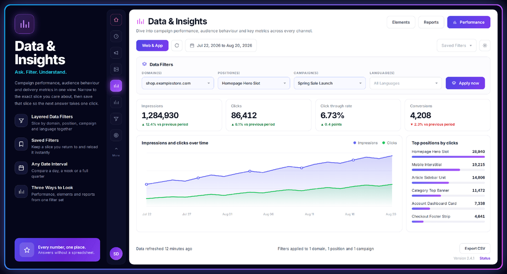 The Data and Insights screen